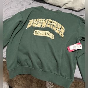 Budweiser Men's by Pacsun Midterm Crew Neck Sweatshirt in Green - Size Medium